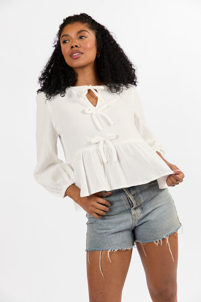 Close To Me Ivory Bow Detail Blouse FINAL SALE