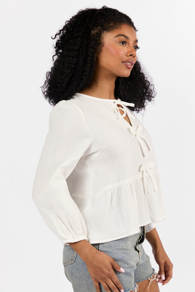 Close To Me Ivory Bow Detail Blouse FINAL SALE