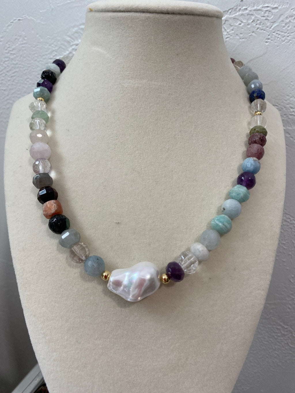 Pearl and Crystal Gemstone Pendant Necklace