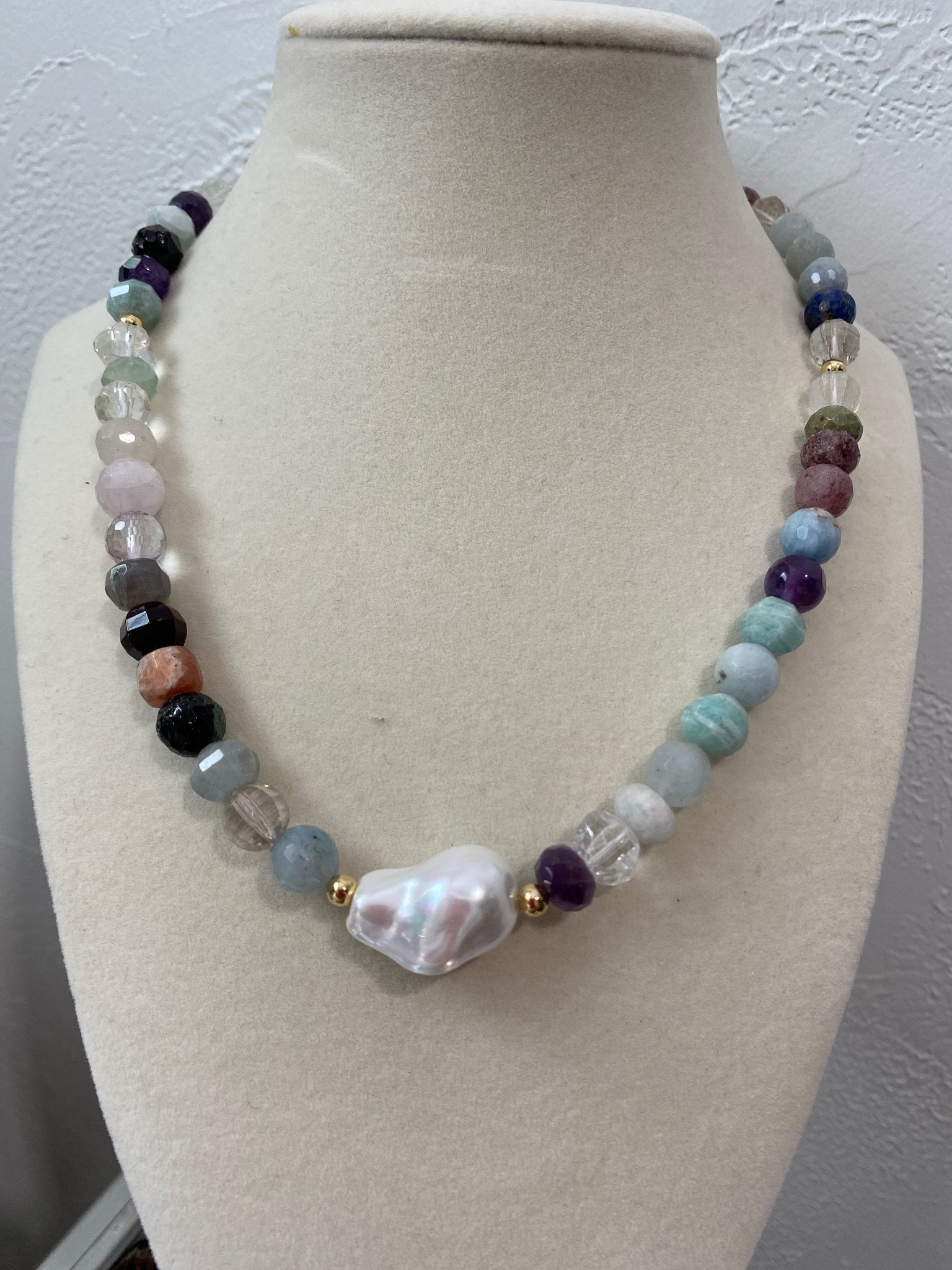 Pearl and Crystal Gemstone Pendant Necklace