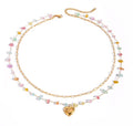 Heart + Colorful Rock Double Necklace