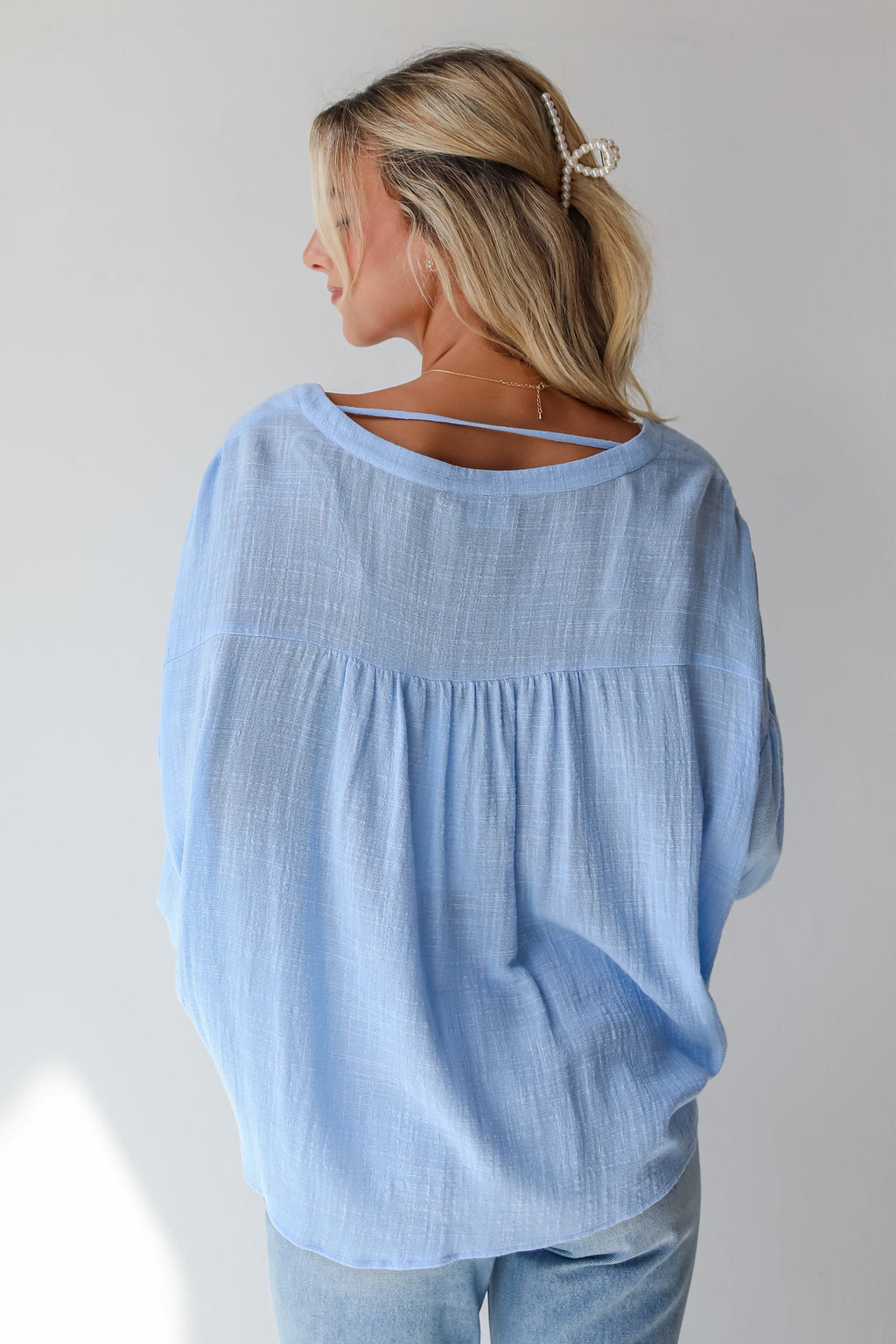 FINAL SALE - Sleek Dedication Light Blue Linen Blouse