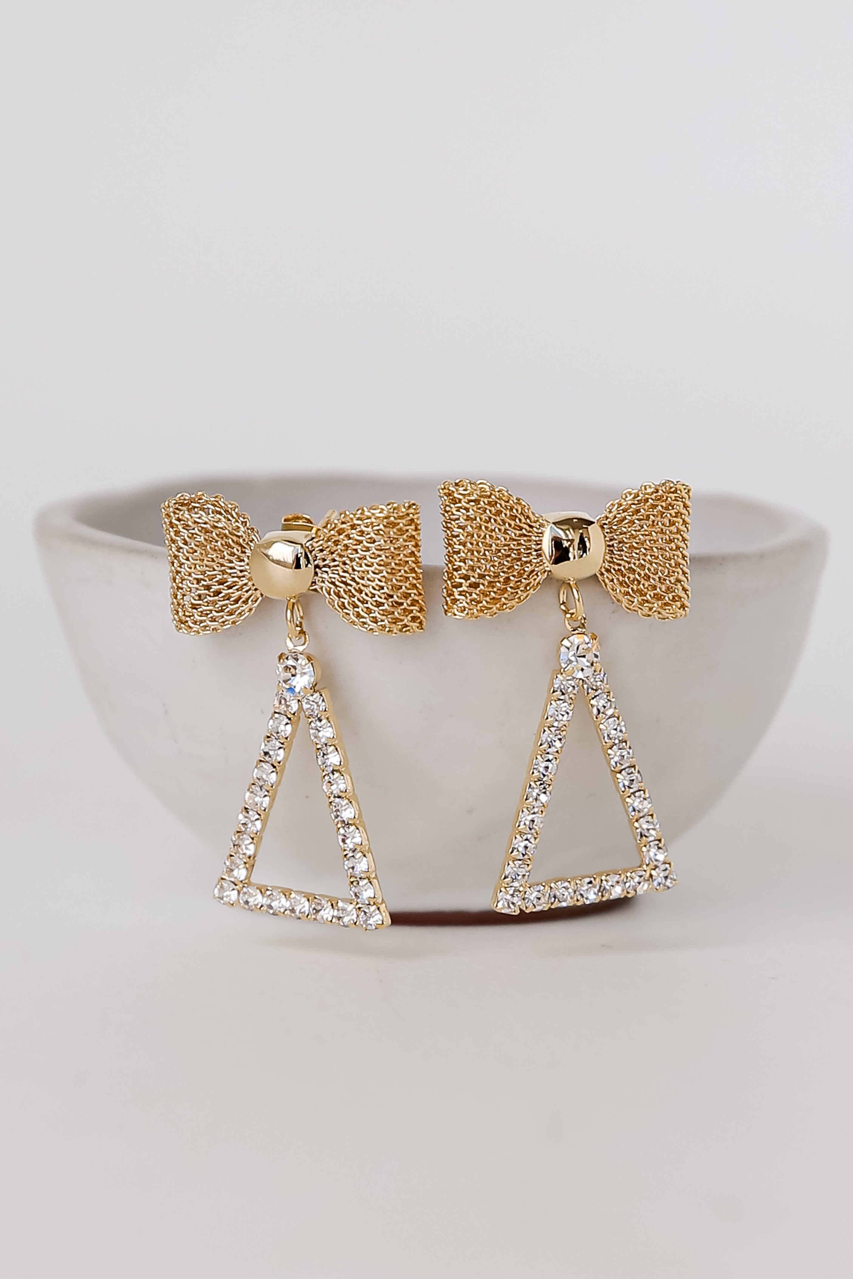 FINAL SALE - Nicole Gold Rhinestone Bow Drop Earrings