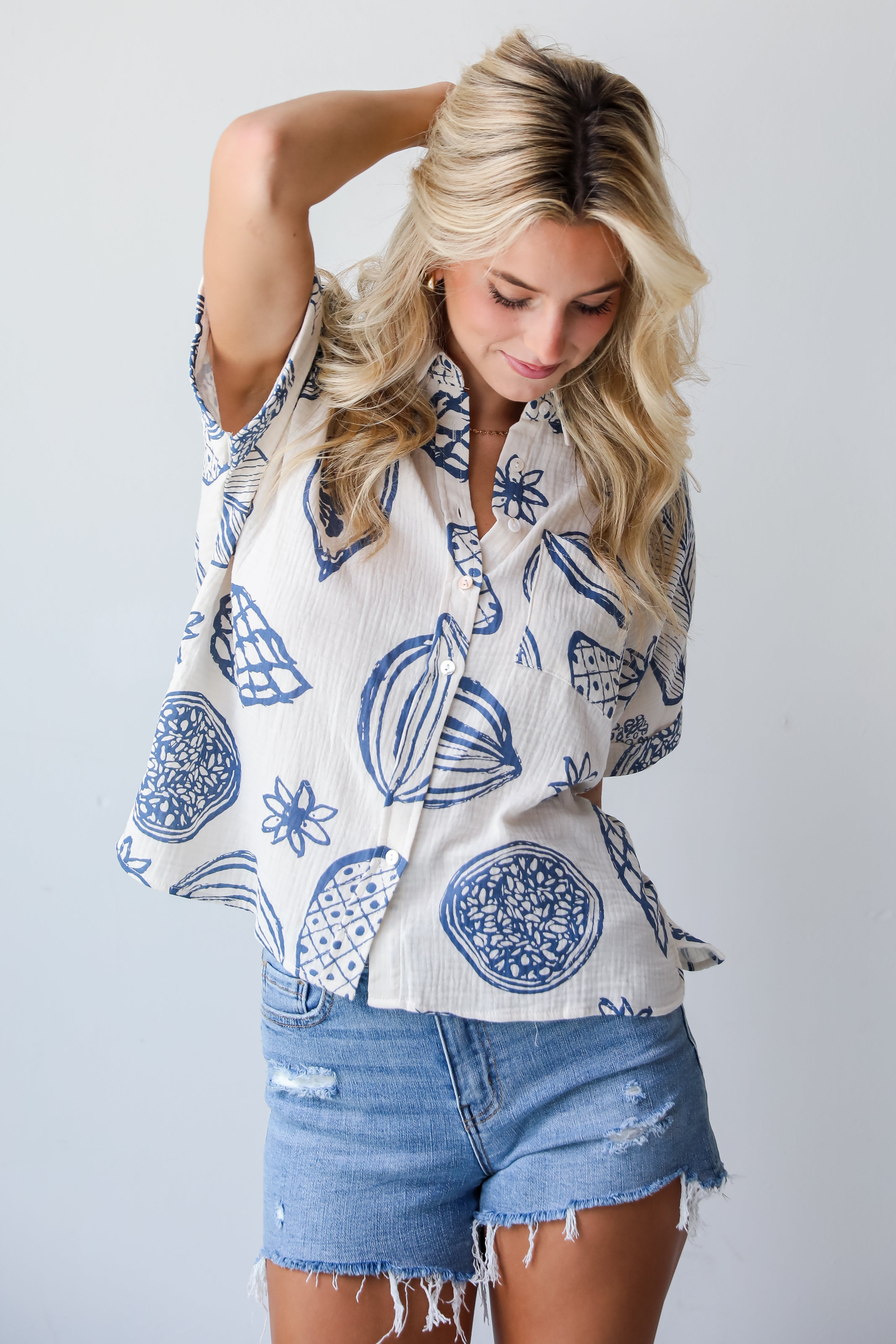 FINAL SALE - Cute Expertise Blue Linen Blouse