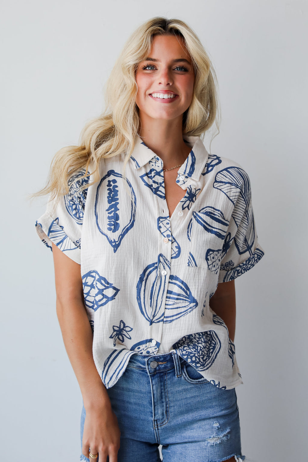 FINAL SALE - Cute Expertise Blue Linen Blouse