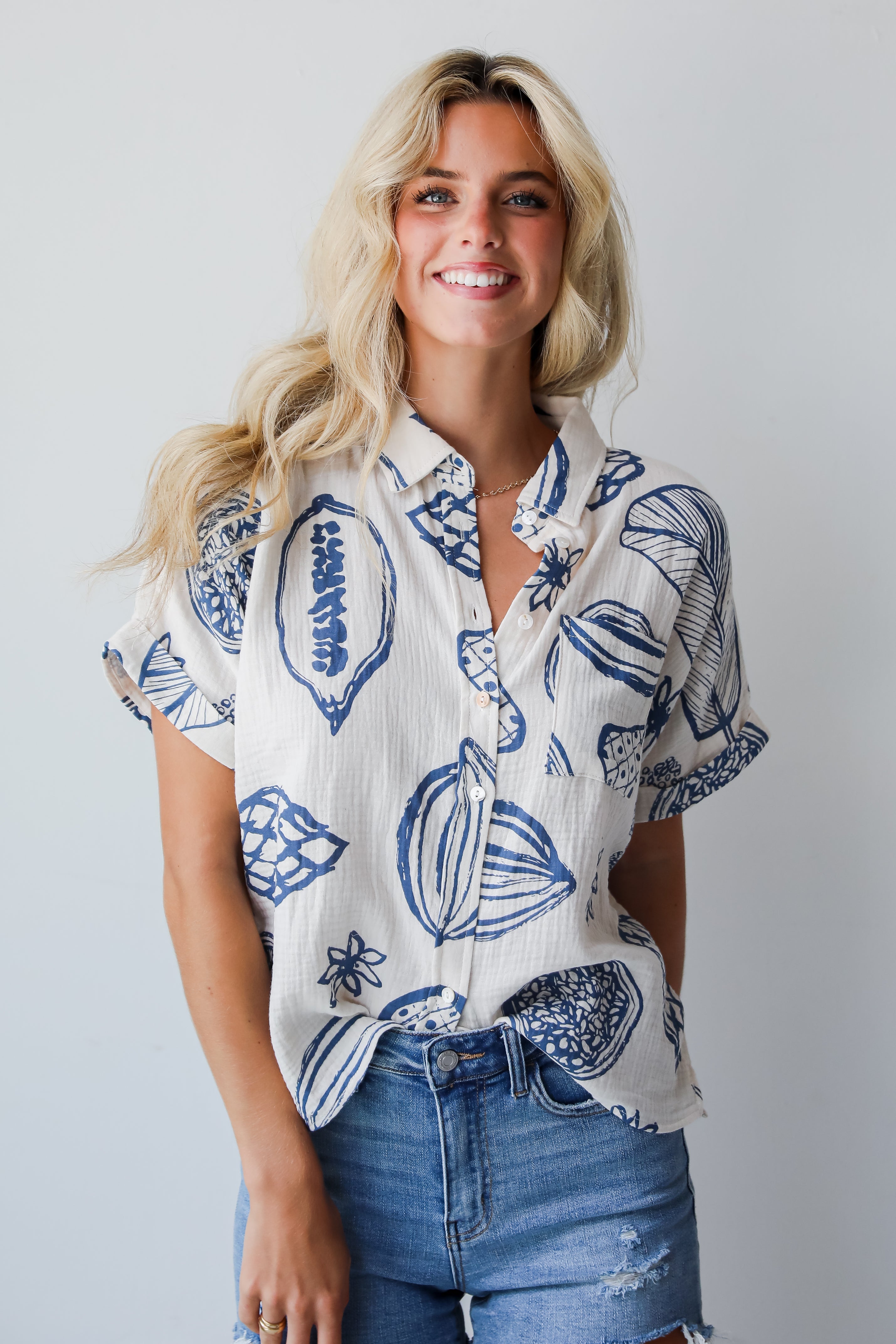 FINAL SALE - Cute Expertise Blue Linen Blouse